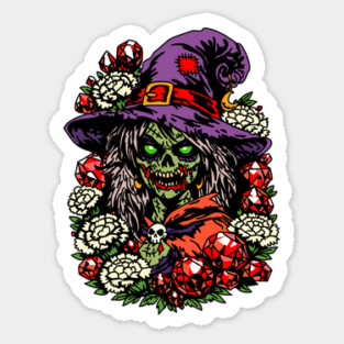 January Zombie Witch with Gems and Flowers Sticker