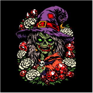 January Zombie Witch with Gems and Flowers Posters and Art