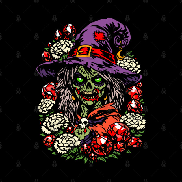 January Zombie Witch with Gems and Flowers by H. R. Sinclair