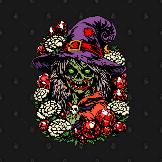 January Zombie Witch with Gems and Flowers by H. R. Sinclair