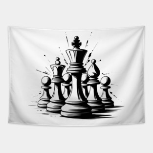 Chess Pieces Black and Tapestry