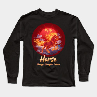 Year of the Horse  Chinese Zodiac Lunar New Year Fire Horse Long Sleeve T-Shirt