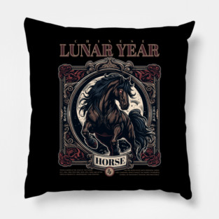 Chinese Lunar Year Horse Zodiac Vintage Astrology Design Pillow