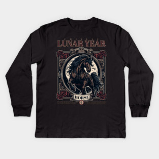 Chinese Lunar Year Horse Zodiac Vintage Astrology Design Kids Long Sleeve T-Shirt
