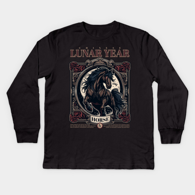 Chinese Lunar Year Horse Zodiac Vintage Astrology Design Kids Long Sleeve T-Shirt by creative