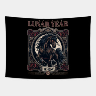 Chinese Lunar Year Horse Zodiac Vintage Astrology Design Tapestry
