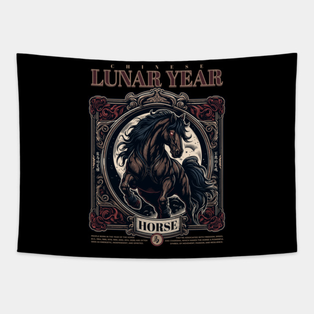 Chinese Lunar Year Horse Zodiac Vintage Astrology Design Tapestry by creative