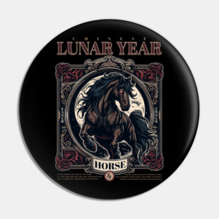 Chinese Lunar Year Horse Zodiac Vintage Astrology Design Pin