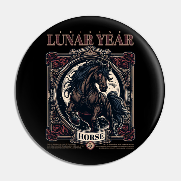 Chinese Lunar Year Horse Zodiac Vintage Astrology Design Pin by creative