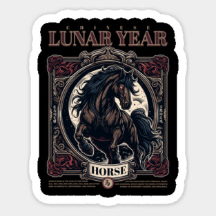 Chinese Lunar Year Horse Zodiac Vintage Astrology Design Sticker