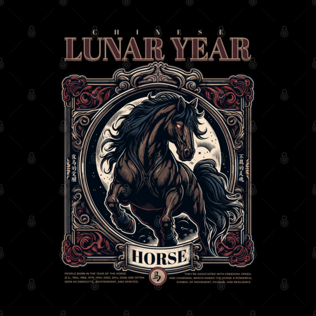 Chinese Lunar Year Horse Zodiac Vintage Astrology Design by creative