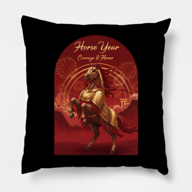 Year of the Horse Courage & Honor Chinese Zodiac 2026 Lunar New Year Pillow by creative