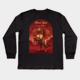 Year of the Horse Courage & Honor Chinese Zodiac 2026 Lunar New Year Kids Long Sleeve T-Shirt