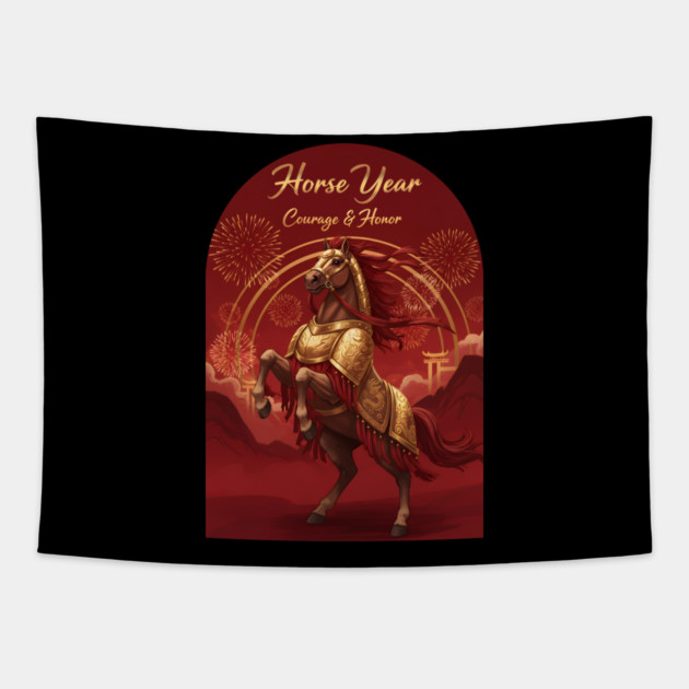 Year of the Horse Courage & Honor Chinese Zodiac 2026 Lunar New Year Tapestry by creative