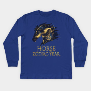 Horse Zodiac Year Astrology Constellation Chinese Sign for Lunar New Year Kids Long Sleeve T-Shirt