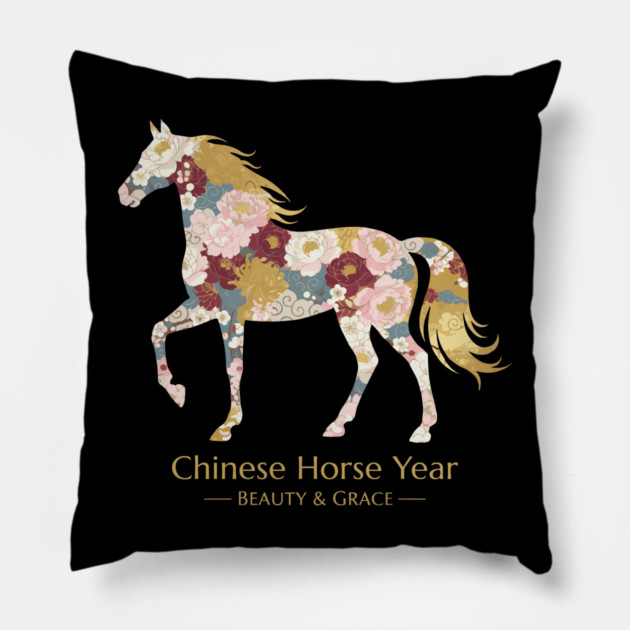 Chinese Year of the Horse Floral Zodiac Beauty & Grace Pillow by creative