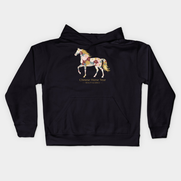 Chinese Year of the Horse Floral Zodiac Beauty & Grace Kids Hoodie by creative