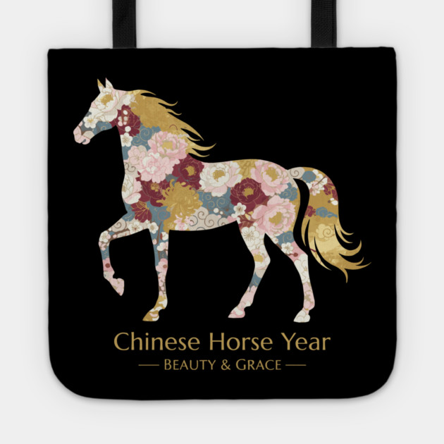 Chinese Year of the Horse Floral Zodiac Beauty & Grace Tote by creative