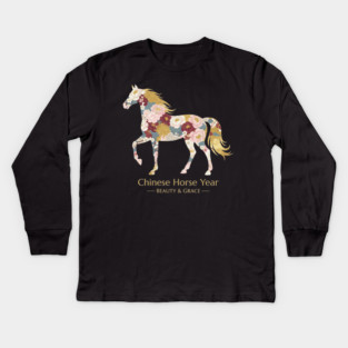 Chinese Year of the Horse Floral Zodiac Beauty & Grace Kids Long Sleeve T-Shirt