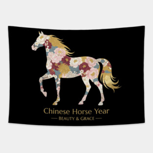 Chinese Year of the Horse Floral Zodiac Beauty & Grace Tapestry