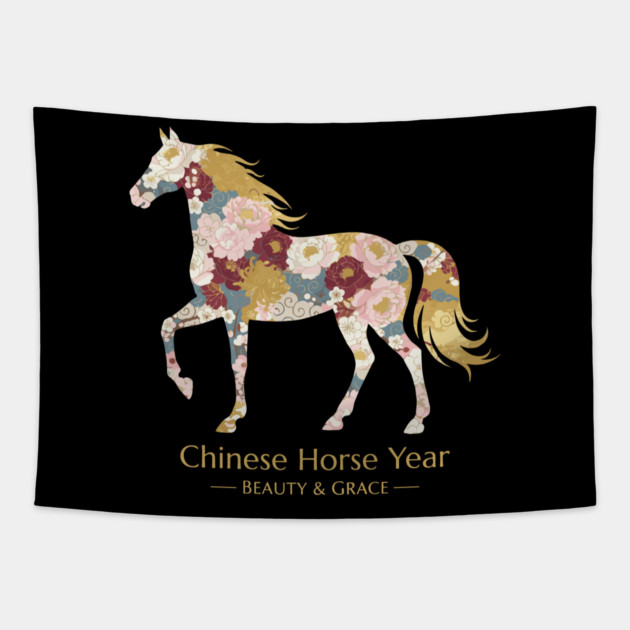 Chinese Year of the Horse Floral Zodiac Beauty & Grace Tapestry by creative