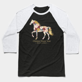 Chinese Year of the Horse Floral Zodiac Beauty & Grace Baseball T-Shirt