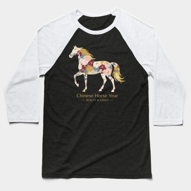 Chinese Year of the Horse Floral Zodiac Beauty & Grace Baseball T-Shirt by creative