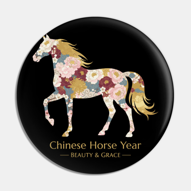 Chinese Year of the Horse Floral Zodiac Beauty & Grace Pin by creative