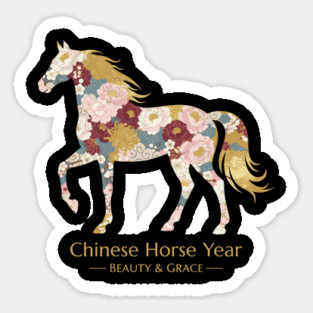 Chinese Year of the Horse Floral Zodiac Beauty & Grace Sticker