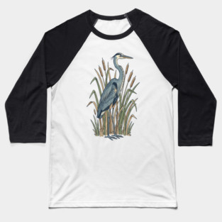 Vintage Great Blue Heron Botanical Nature Design Baseball T-Shirt