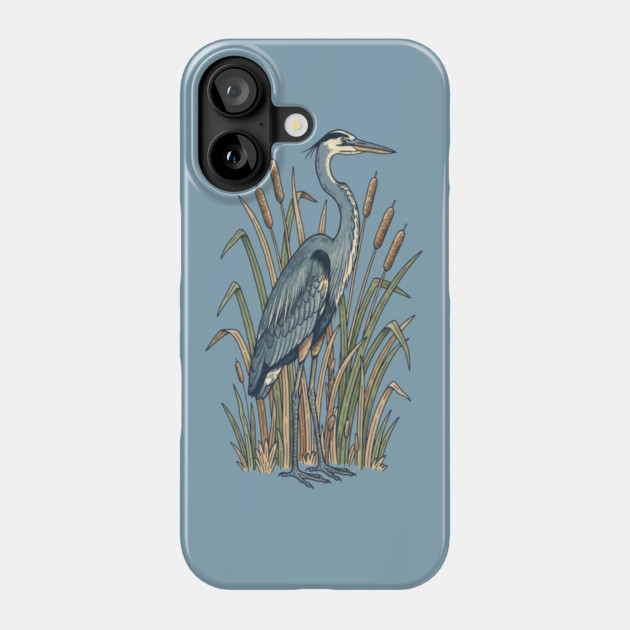 Vintage Great Blue Heron Botanical Nature Design Phone Case by BirdsnStuff