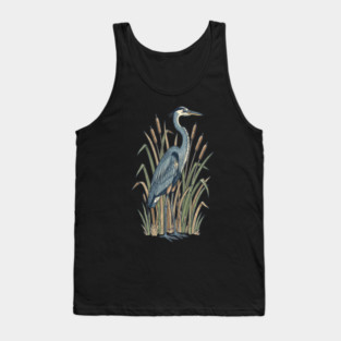 Vintage Great Blue Heron Botanical Nature Design Tank Top