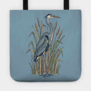 Vintage Great Blue Heron Botanical Nature Design Tote