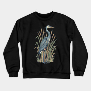 Vintage Great Blue Heron Botanical Nature Design Crewneck Sweatshirt