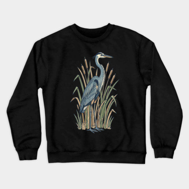 Vintage Great Blue Heron Botanical Nature Design Crewneck Sweatshirt by BirdsnStuff
