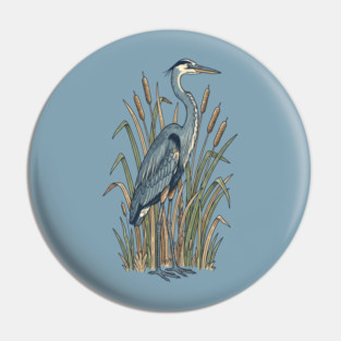 Vintage Great Blue Heron Botanical Nature Design Pin