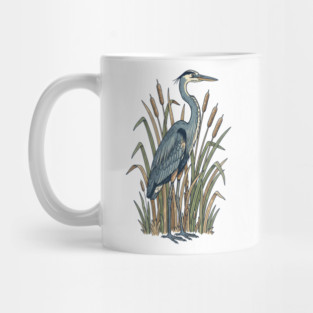 Vintage Great Blue Heron Botanical Nature Design Mug