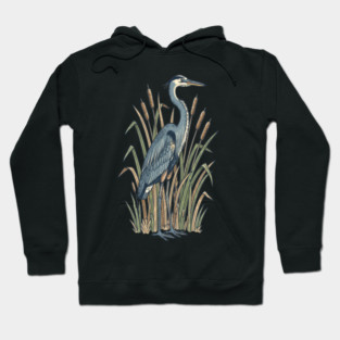 Vintage Great Blue Heron Botanical Nature Design Hoodie