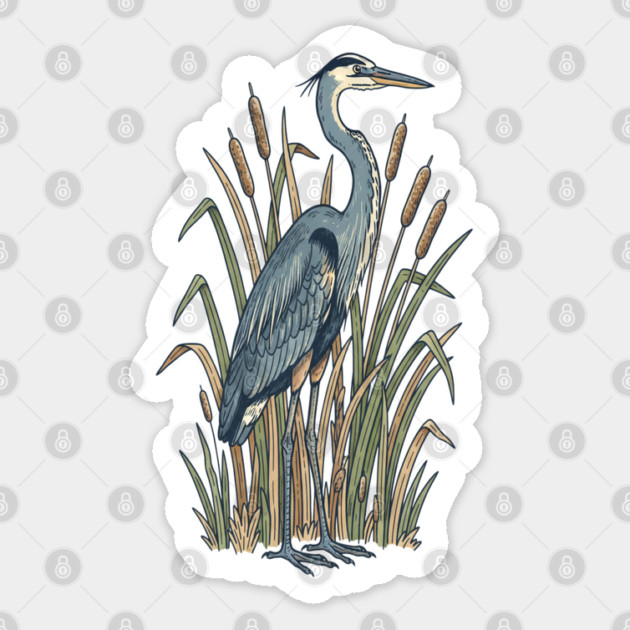 Vintage Great Blue Heron Botanical Nature Design Sticker by BirdsnStuff