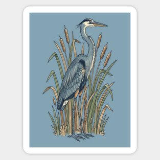 Vintage Great Blue Heron Botanical Nature Design Magnet