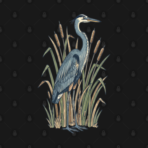 Vintage Great Blue Heron Botanical Nature Design by BirdsnStuff