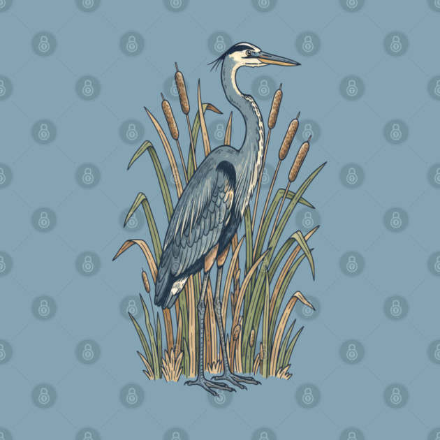 Vintage Great Blue Heron Botanical Nature Design by BirdsnStuff