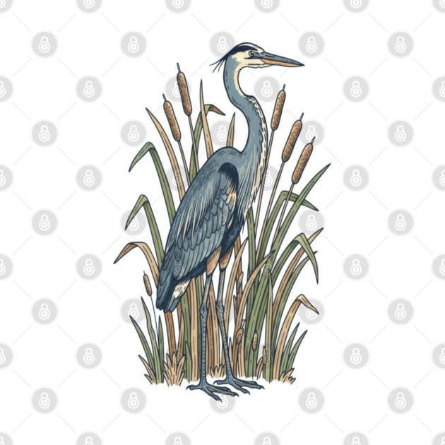 Vintage Great Blue Heron Botanical Nature Design by BirdsnStuff