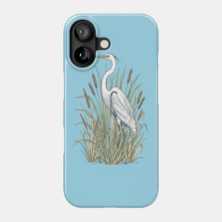 Vintage Great White Egret Wetland Botanical Art Phone Case