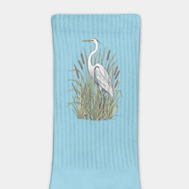 Vintage Great White Egret Wetland Botanical Art by BirdsnStuff