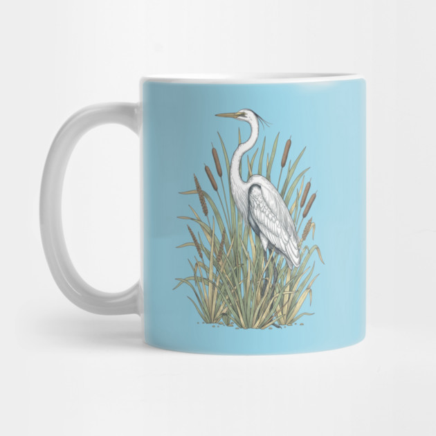 Vintage Great White Egret Wetland Botanical Art by BirdsnStuff