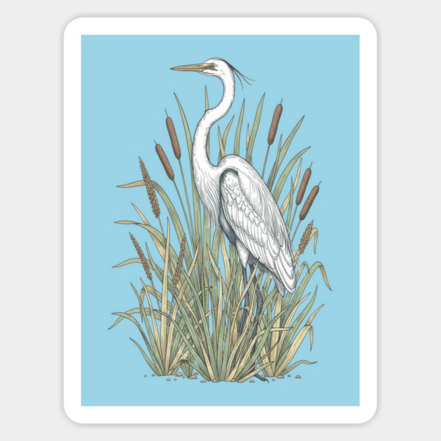 Vintage Great White Egret Wetland Botanical Art Magnet by BirdsnStuff