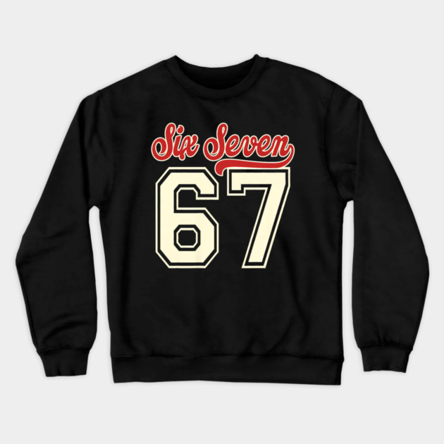 Number 67 Meme Six Seven Baseball Crewneck Sweatshirt by yangho