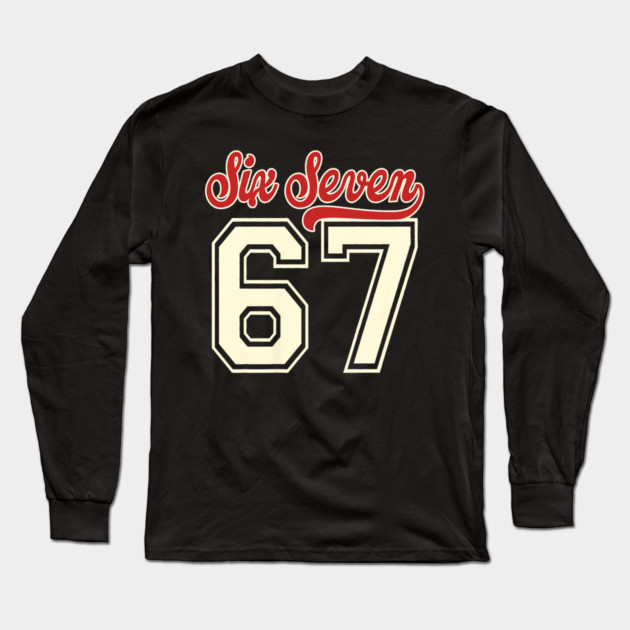 Number 67 Meme Six Seven Baseball Long Sleeve T-Shirt by yangho