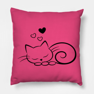 Minimal Sleeping Line Cat Art Pillow